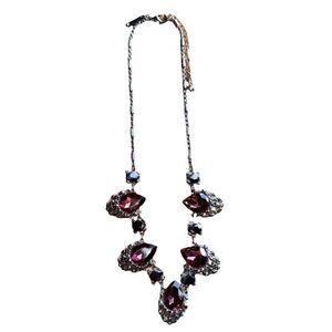 White House Black Market Dark Pink & Black SilverTone Statement Bold Necklace